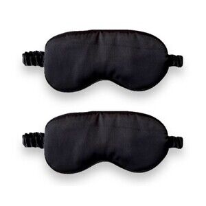 Set Of 2 Black Sleep Masks Night Cover Eye Sleeping Silk Satin Unisex